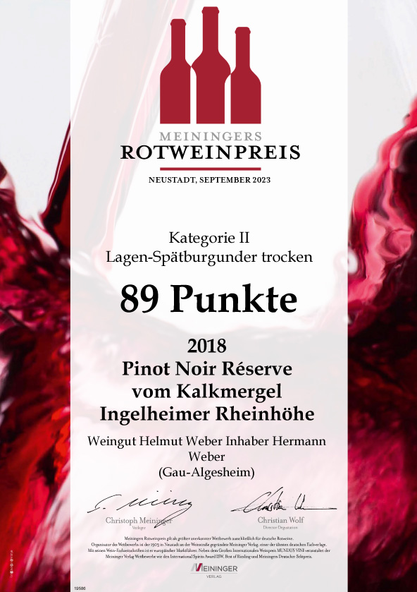 2018 Pinot Noir Réserve vom Kalkmergel Ingelheimer Rheinhöhe